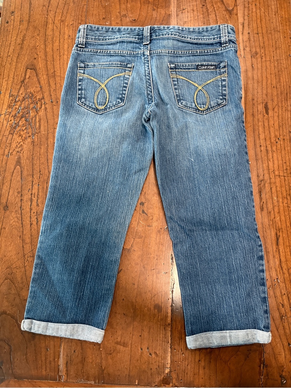 Calvin Klein Vintage Y2K Cropped Capri Denim Jeans Patch Pockets Size 8